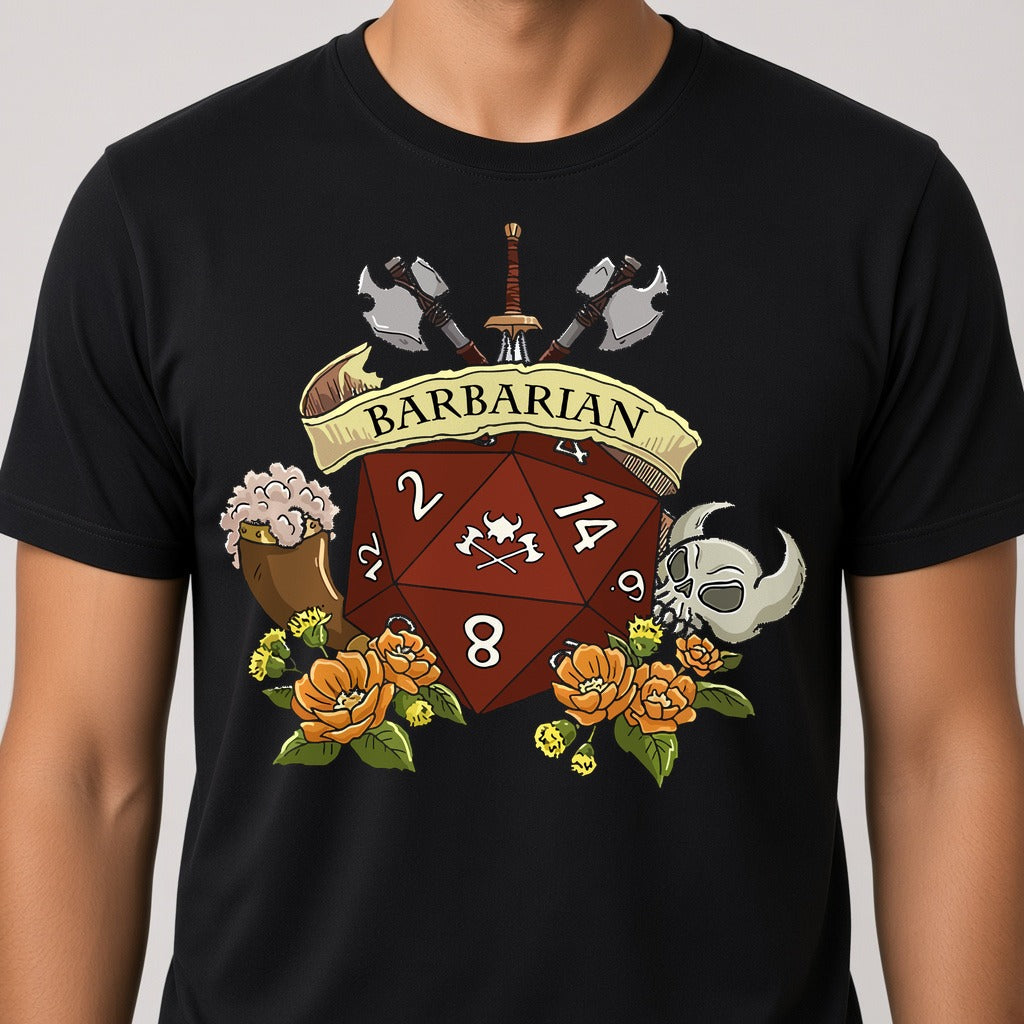 Barbarian Dice Crest T-Shirt for D&D Players