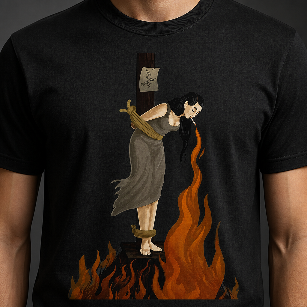 Witch Lighting a Cigarette at the Stake T-Shirt