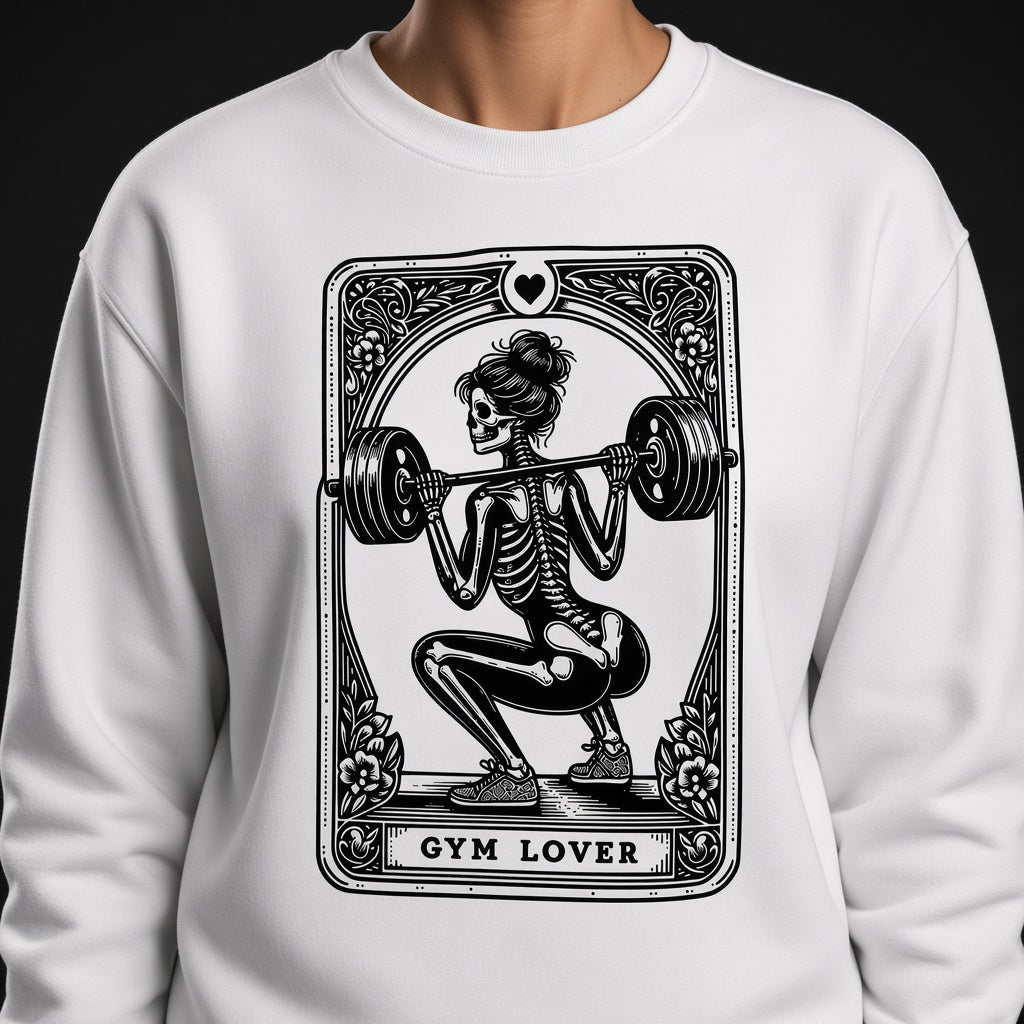 Funny Gym Lover Sweatshirt with a Squatting Skeleton