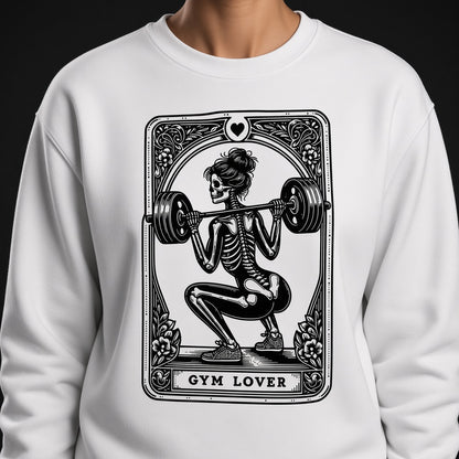 Funny Gym Lover Sweatshirt with a Squatting Skeleton