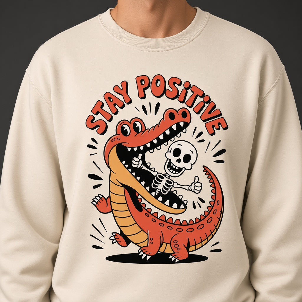 Stay Positive Funny Alligator Skeleton Sweatshirt