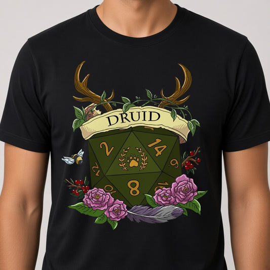 Floral Druid Dice Crest T-Shirt for D&D Players