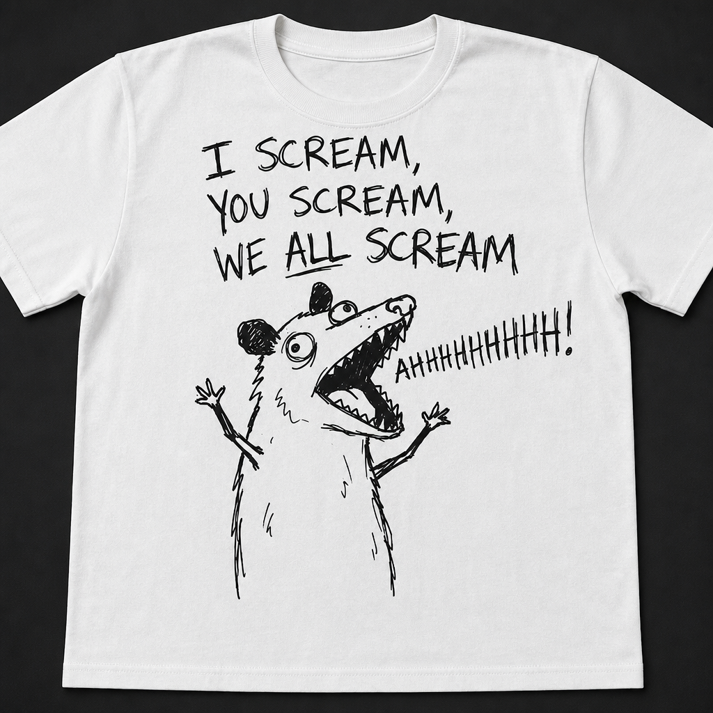 I Scream You Scream We All Scream Funny Opossum Dark Humor T-Shirt