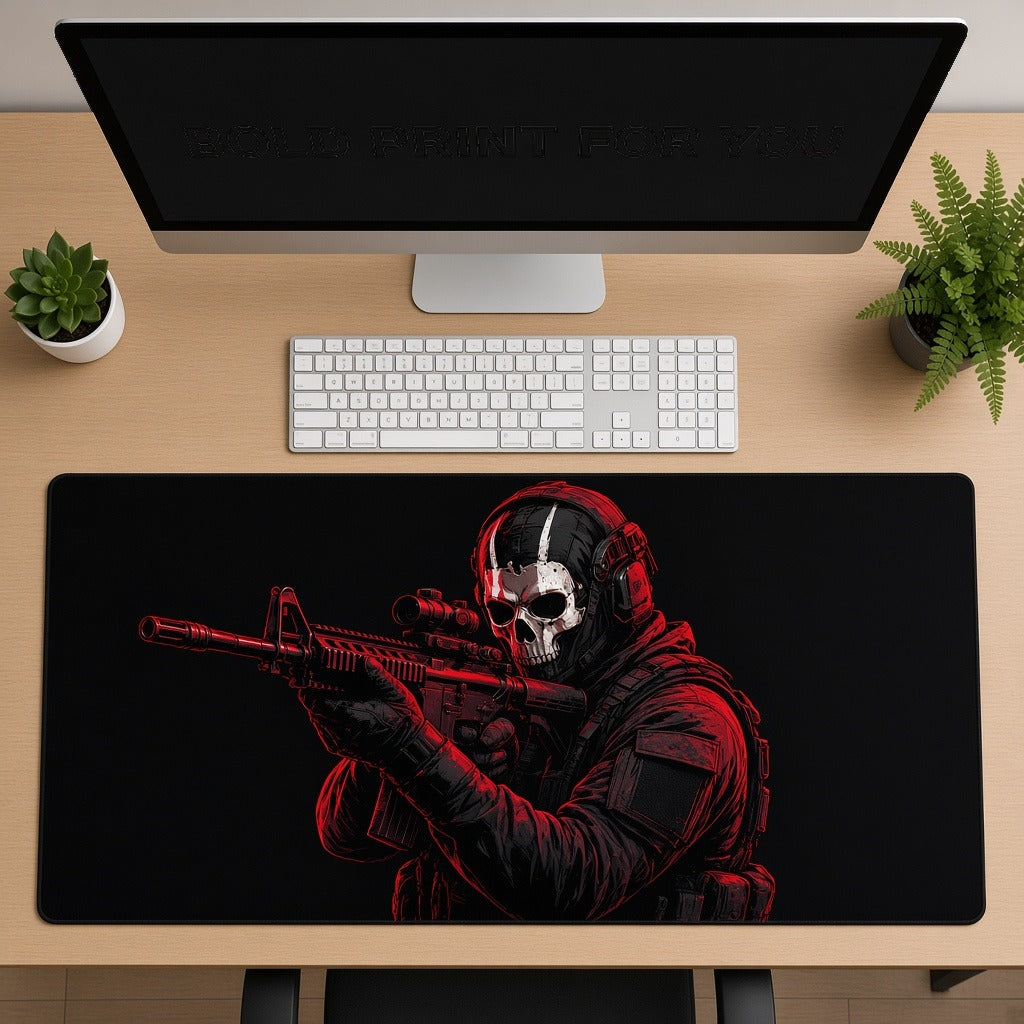 Red Skull Mask Tactical Soldier Desk Mat
