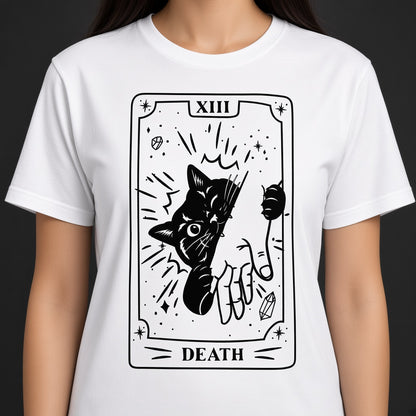 Funny Death Tarot T-Shirt with a Black Cat