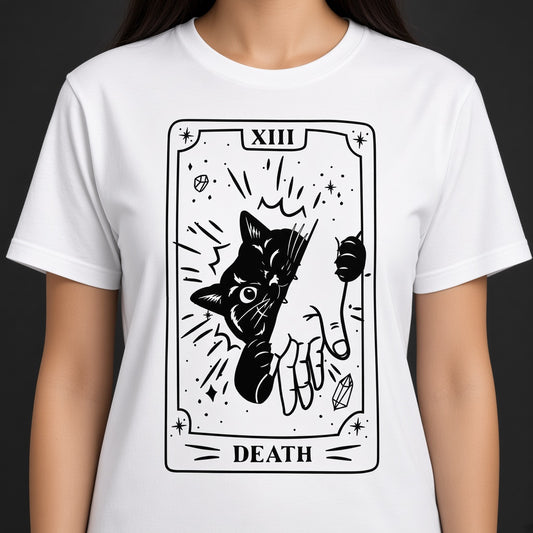 Funny Death Tarot T-Shirt with a Black Cat