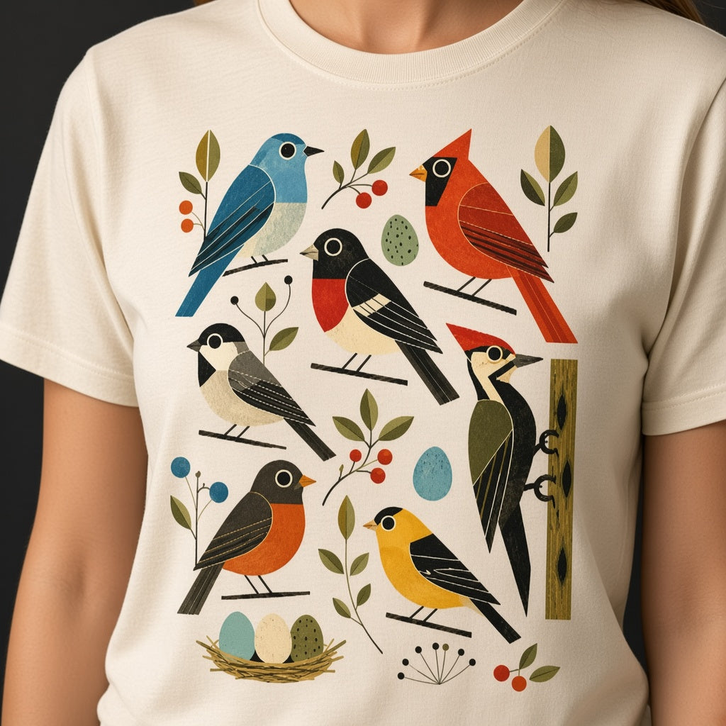 Retro Backyard Birds T-Shirt for Bird Watchers