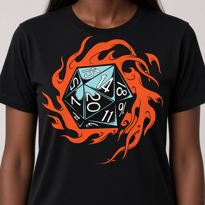 Flaming Dice T-Shirt for D&D Players