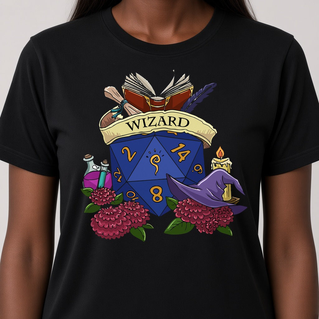Wizard Dice Crest T-Shirt for D&D Players