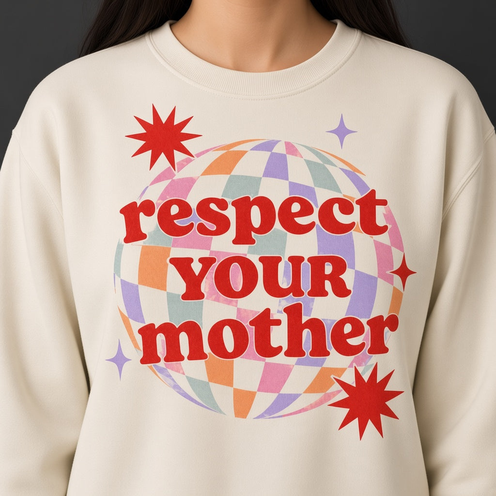 Respect Your Mother Disco Ball Retro Funny Mom Gift Sweatshirt