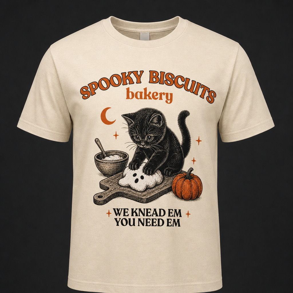 Kitty Biscuits Spooky Biscuits Halloween Bakery Cat T-Shirt