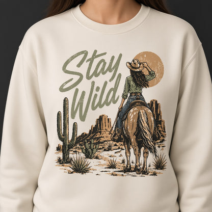 Stay Wild Western Sweatshirt with Cowboy Print