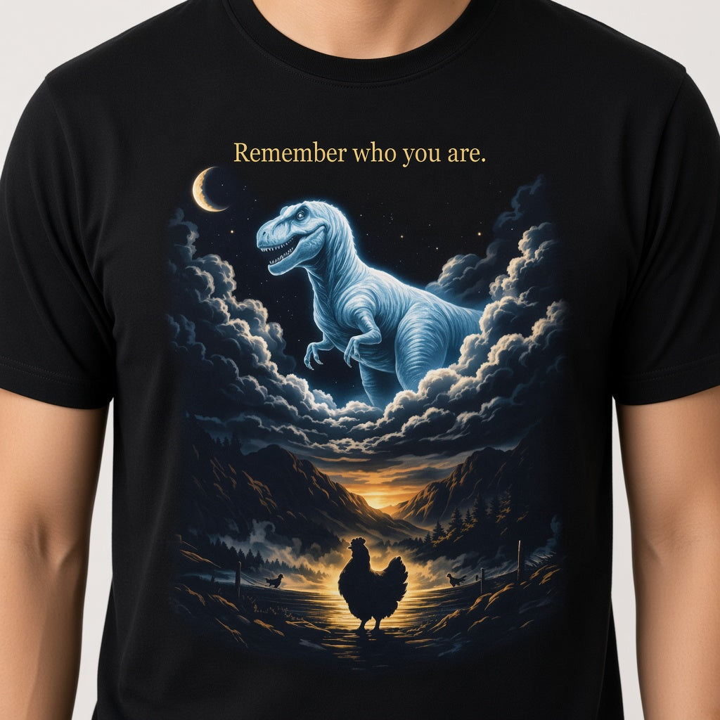 Remember Who You Are Funny Chicken and T-Rex T-Shirt