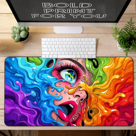 Colorful Paint Drip Pop Art Face Desk Mat