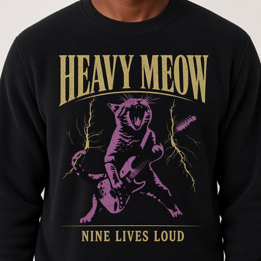 Funny Purple Cat Playing an Electric Guitar Sweatshirt