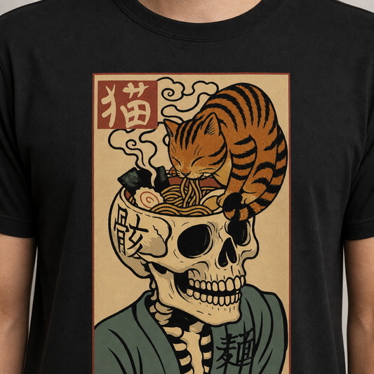 Cat Ramen Skull T-Shirt
