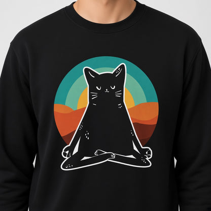 Black Cat in Yoga Position Retro Sweatshirt, Funny Unisex sweatshirt