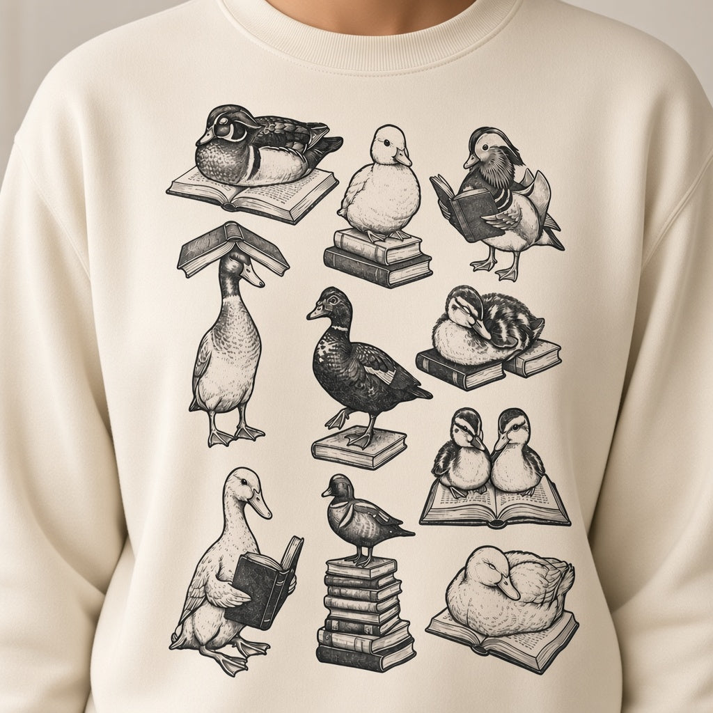 Cute Retro Sweatshirt with Reading Ducks for Book Lovers