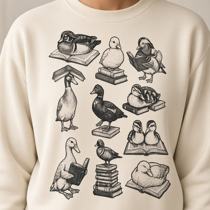 Cute Retro Sweatshirt with Reading Ducks for Book Lovers