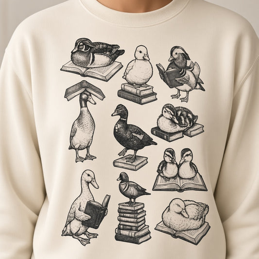 Cute Retro Sweatshirt with Reading Ducks for Book Lovers