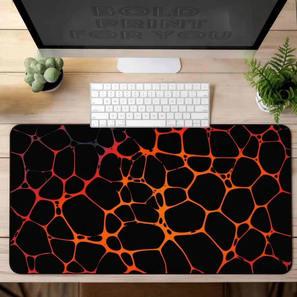Black and Orange Glowing Lava Cell Abstract Desk Mat