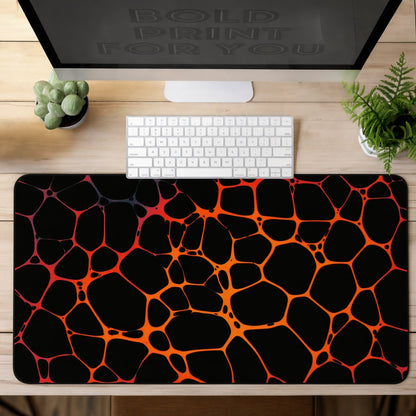 Black and Orange Glowing Lava Cell Abstract Desk Mat