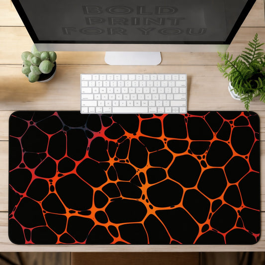 Black and Orange Glowing Lava Cell Abstract Desk Mat