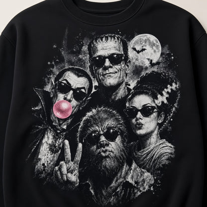 Retro Halloween Monster Selfie Frankenstein Werewolf Dracula Funny Sweatshirt