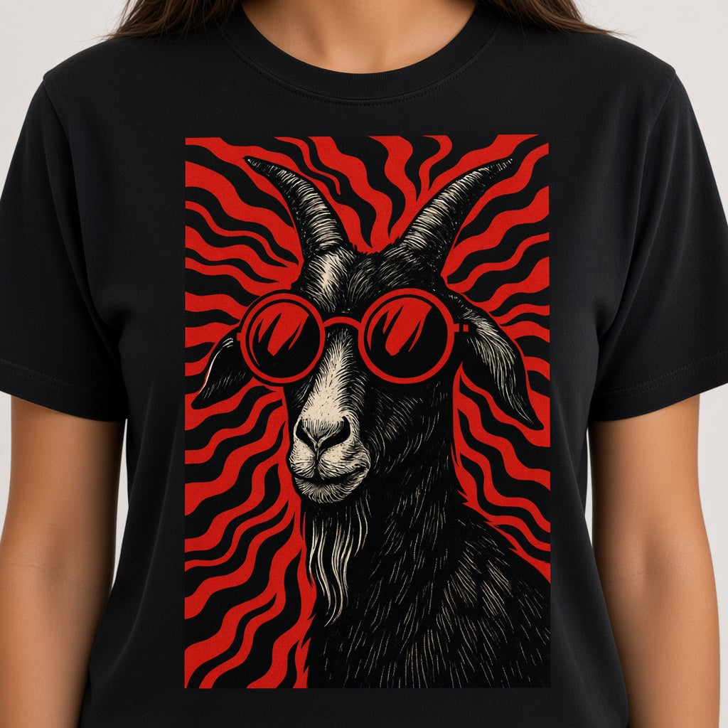Cool Goat in Red Sunglasses Retro T-Shirt