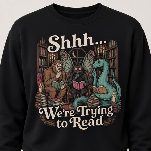 Shhh We're Trying to Read Funny Cryptid Sweatshirt