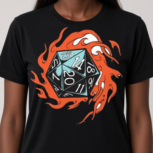 Flaming Dice T-Shirt for D&D Players