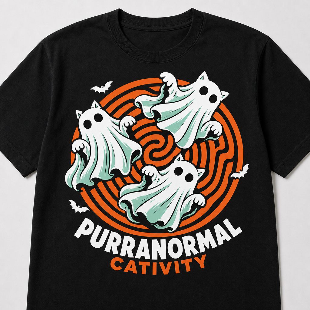 Purranormal Cativity Ghost Cat Halloween Funny Parody T-Shirt