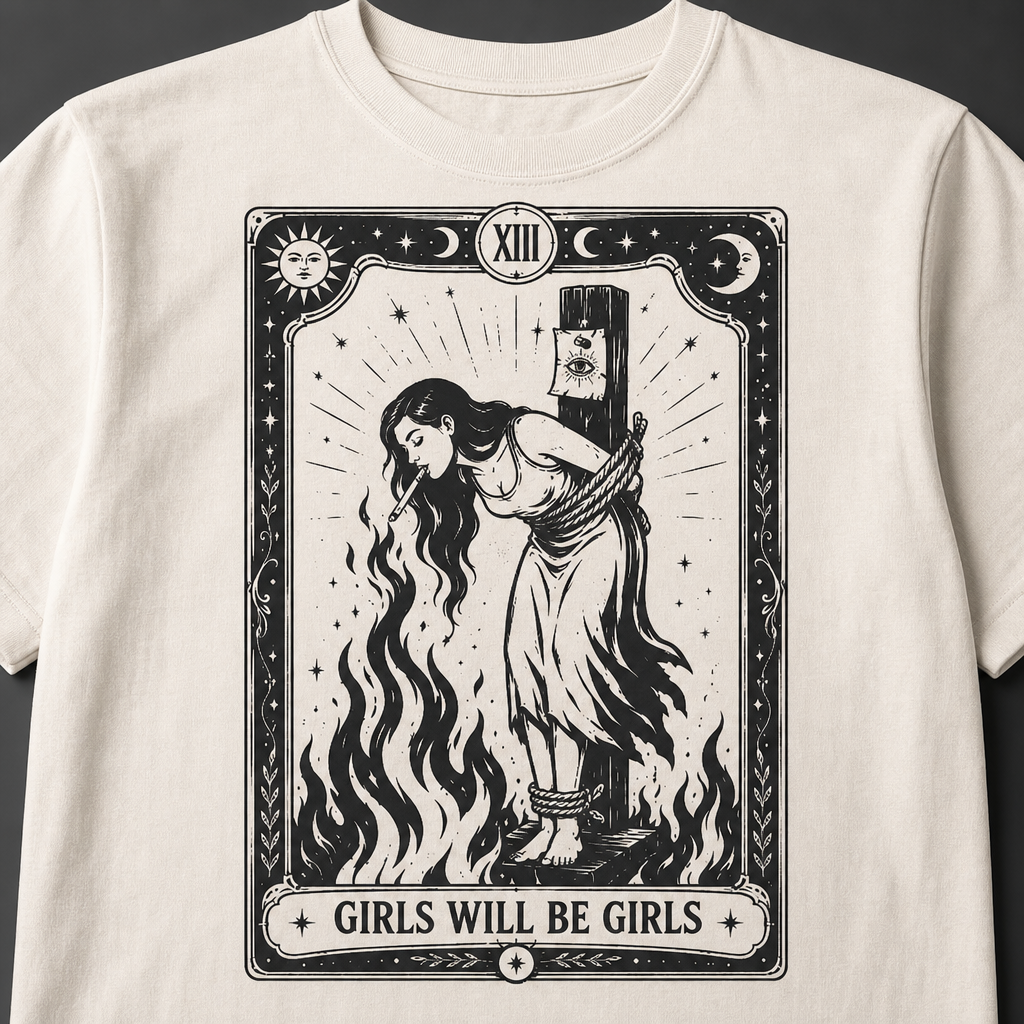 Girls Will Be Girls Witch With Cigarette Feminist Halloween Women's Rights T-Shirt
