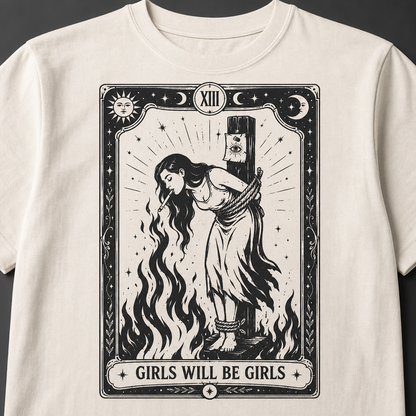 Girls Will Be Girls Witch With Cigarette Feminist Halloween Women's Rights T-Shirt