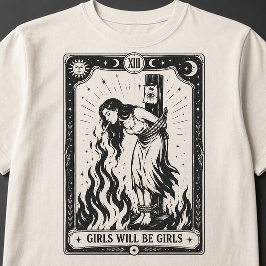 Girls Will Be Girls Witch With Cigarette Feminist Halloween Women's Rights T-Shirt