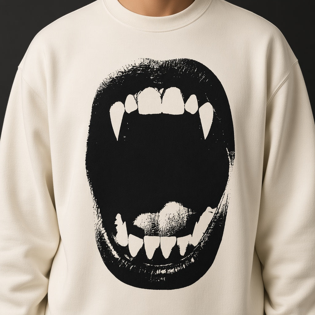 Vampire Fangs Scream Mouth Funny Halloween Sweatshirt