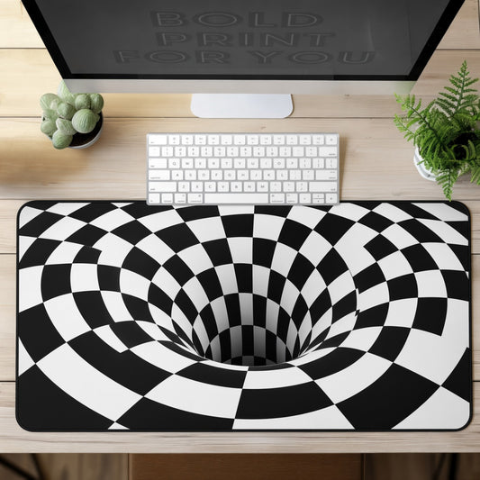 Black and White Checkerboard Tunnel Illusion Desk Mat