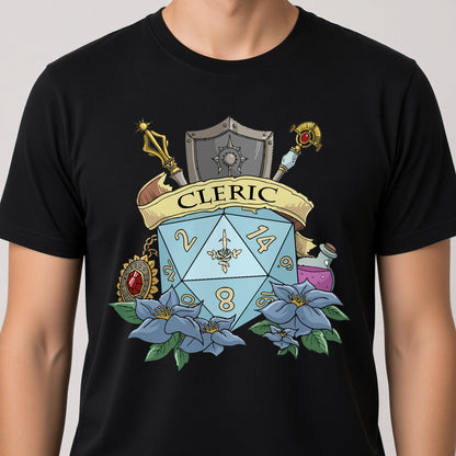 Cleric Dice Crest T-Shirt for D&D Players
