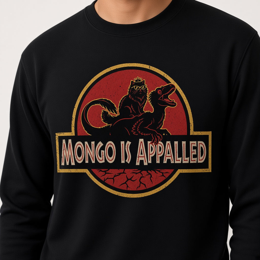 Mongo Is Appalled Funny Cat Riding Dinosaur Sweatshirt