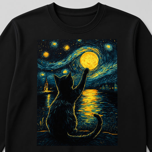 Starry Night with a Cat: Vincent van Gogh Style Sweatshirt