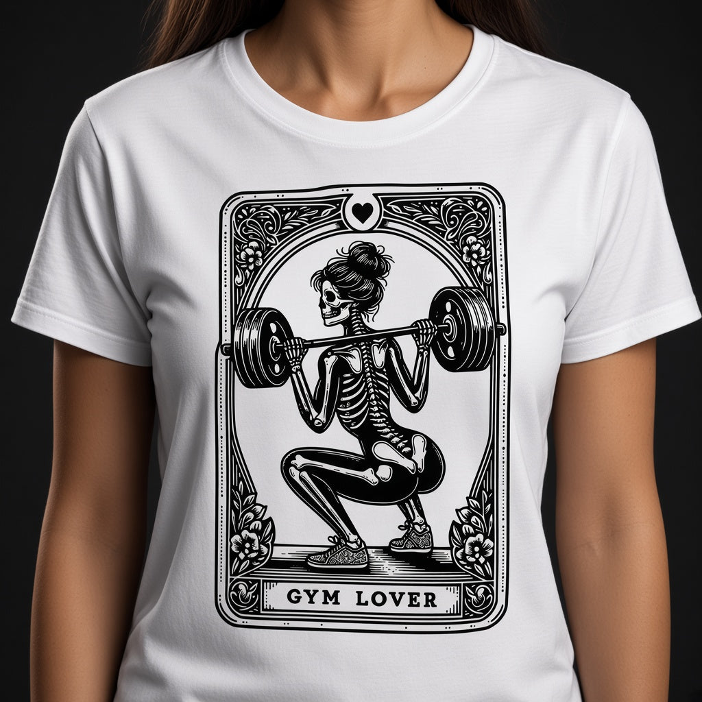 Funny Gym Lover T-Shirt with a Squatting Skeleton