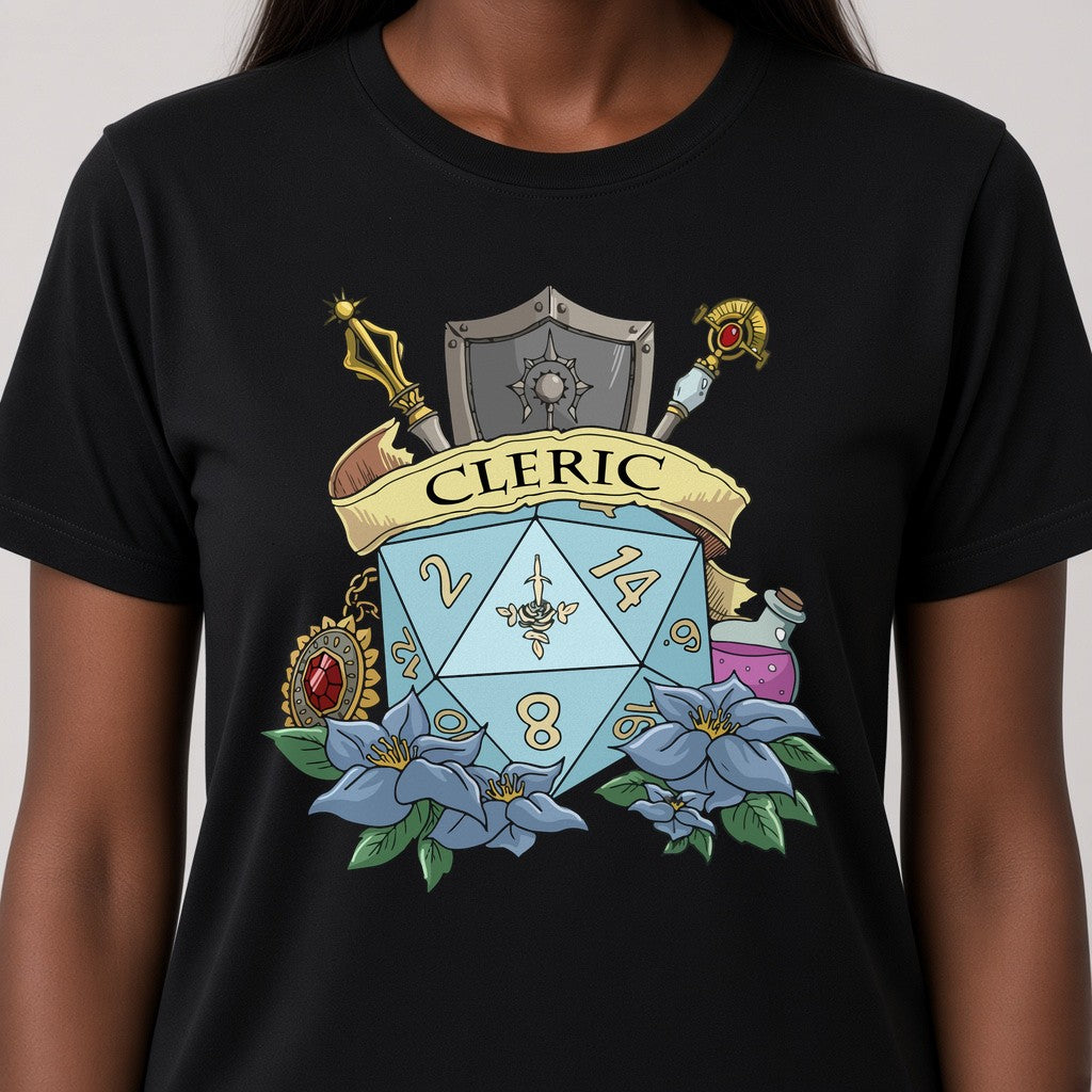 Cleric Dice Crest T-Shirt for D&D Players