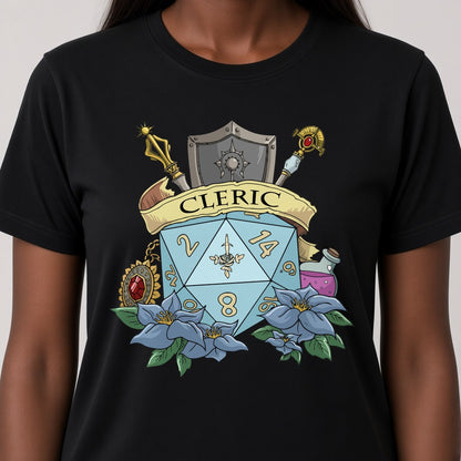 Cleric Dice Crest T-Shirt for D&D Players
