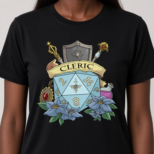 Cleric Dice Crest T-Shirt for D&D Players