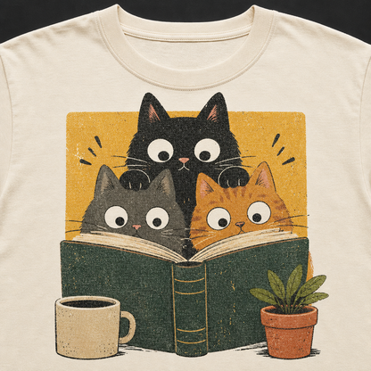 Retro Reading Cats T-Shirt