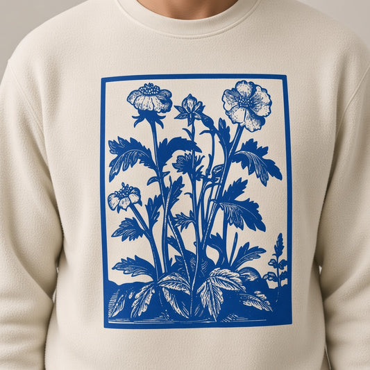Vintage Blue Wildflower Graphic Sweatshirt