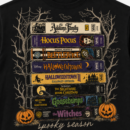 Spooky Season Halloween VHS Movie Stack T-Shirt