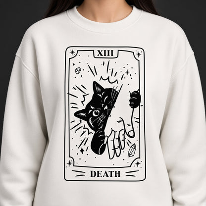 Funny Death Tarot Sweatshirt with a Black Cat