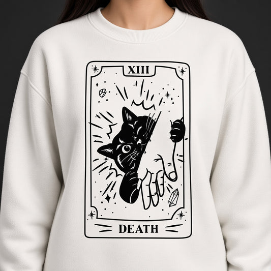 Funny Death Tarot Sweatshirt with a Black Cat