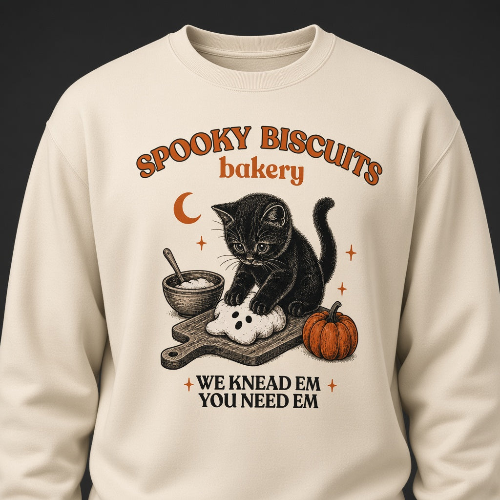 Kitty Biscuits Spooky Biscuits Halloween Bakery Cat Sweatshirt